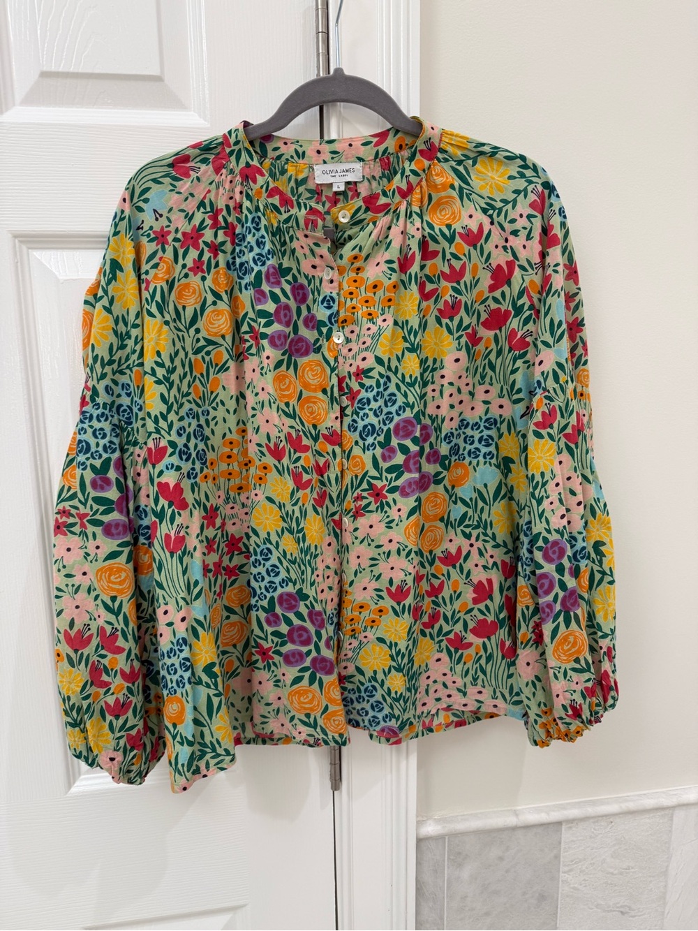 Olivia James Floral Button-Down Shirt — Green Multi